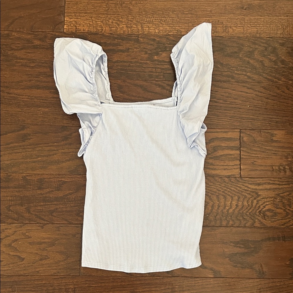 a new day Light Blue Ruffle Sleeve Crop Top